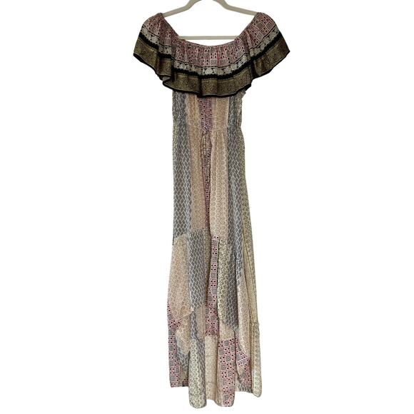 American Vintage Dresses & Skirts - Vintage Silk High Low Off Shoulder Ruffle Midi Dress Feminine Boho Cottagecore M